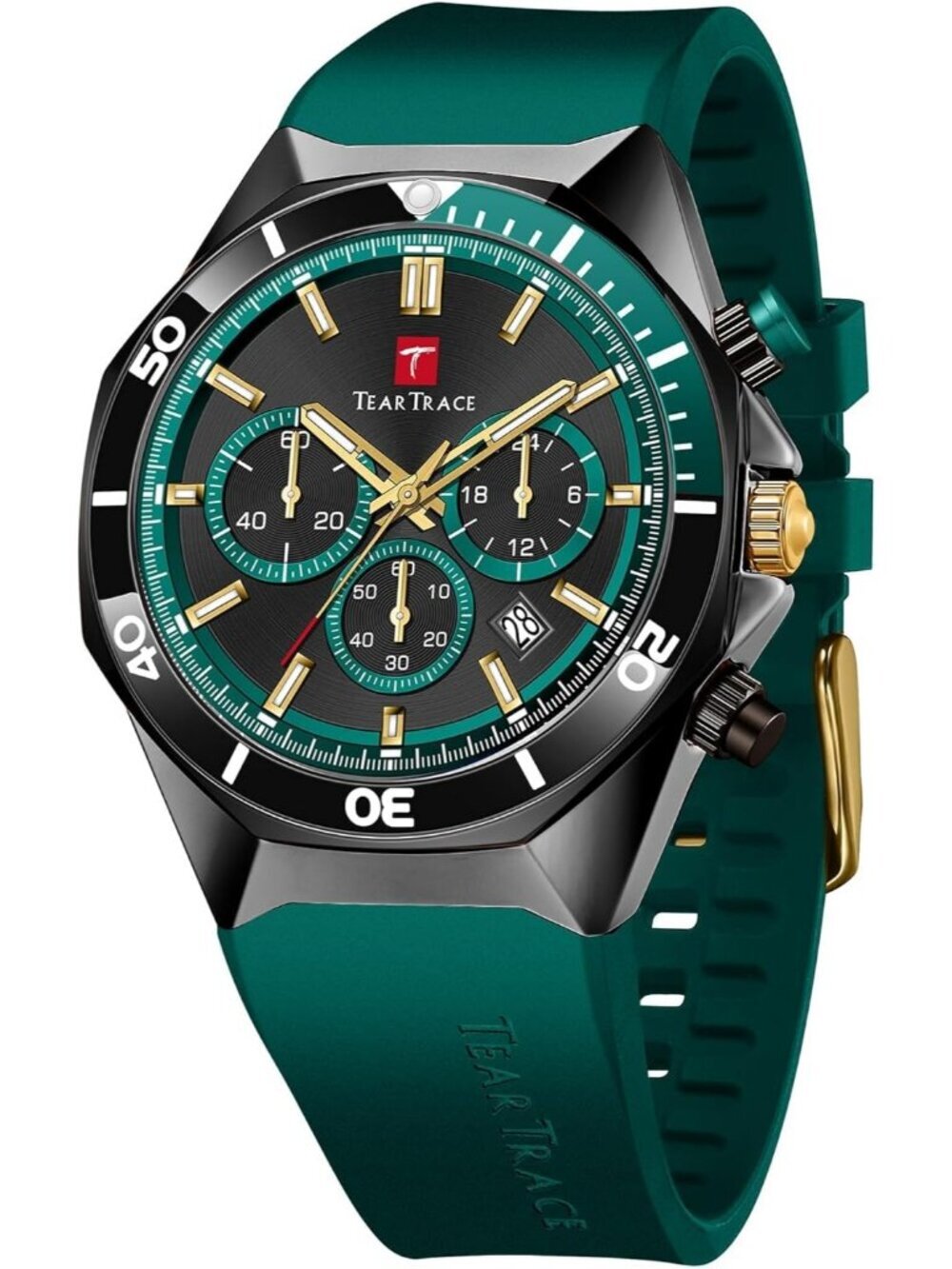 Men's Green Analog Quartz Silicone Strap Chronograph Waterproof Luxury Watch